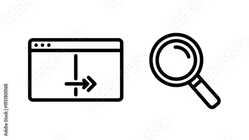 Website Browser and Magnifying Glass Icons: Search and Download/Upload Concept