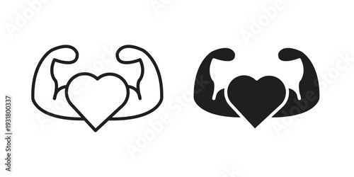 Strong heart icon set. Linear style. Vector icons