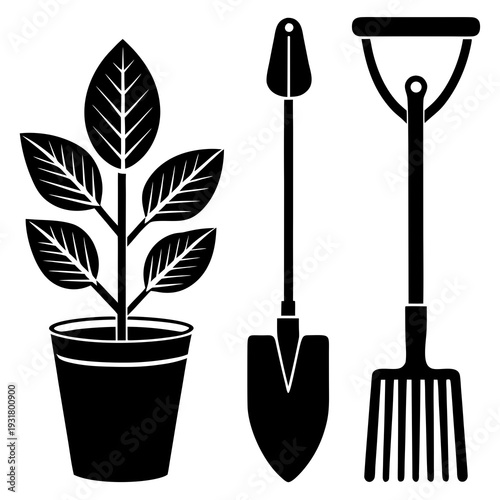 Vector black gardening icons set illustration