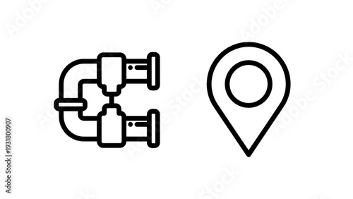 Piping system and location pin icons symbolizing infrastructure, connection, or mapping services