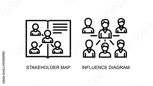 Stakeholder Map and Influence Diagram Icons for Business Relationships, Organizational Structure, and Project Management