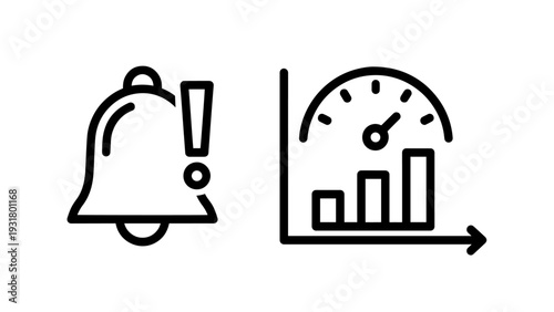 Alert Notification Bell and Performance Progress Meter Icons - Business Speed and Data Monitoring Concept Vector