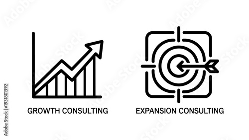 Strategic Business Growth and Market Expansion Consulting Icons for Corporate Development and Success
