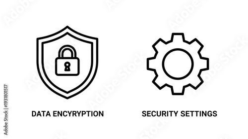 Data Encryption and Security Settings Icons Representing Cybersecurity, Information Protection, Privacy, and IT Administration Concepts.