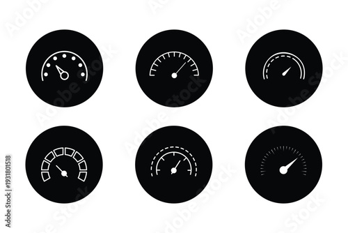 Modern Speedometer and Gauge Icon Set, Performance Meter Dashboard Symbols Collection, Outline and Solid Vector Illustration Pack.eps10