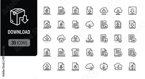 Collection of various download and idea icons