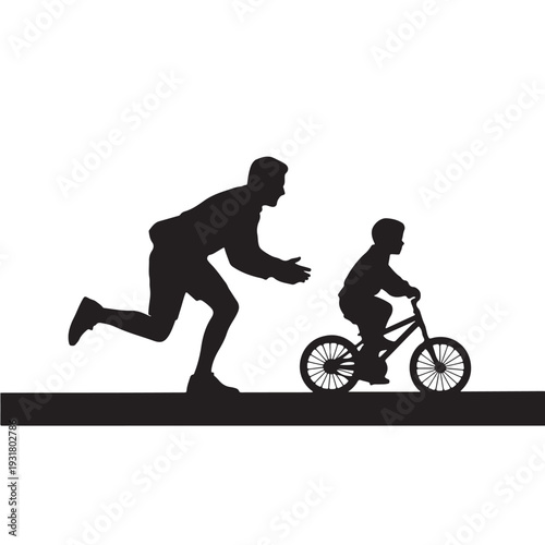 Father Running Beside Son on Bicycle Silhouette