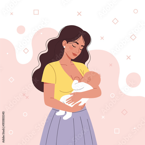 A loving mother tenderly breastfeeding her newborn baby, showing a moment of maternal bond.