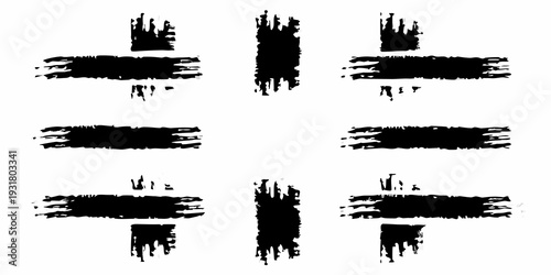 Abstract black brush strokes arranged in a grid pattern on white