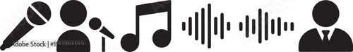 Podcast and Audio Media Icon Set  Microphone Music Wave Symbols