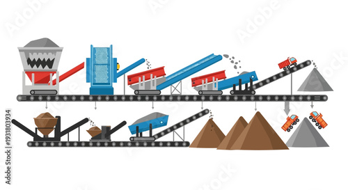 Illustration of a Stone Crushing and Screening Plant.