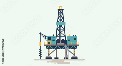 Offshore Oil Rig Illustration Industrial Platform for Drilling and Extraction.