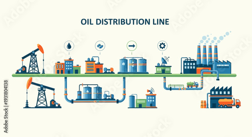 Oil Distribution Line Illustration Industrial Process and Infrastructure.