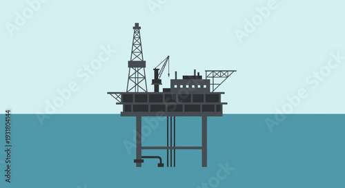 Offshore Oil Rig Silhouette in Calm Waters.