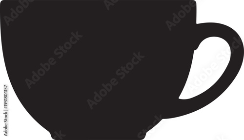 A simple black silhouette of a tea cup on a white background.