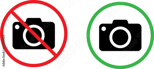 Camera permission icons for photography allowed and prohibited