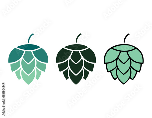 Set of Hop icon beer cone leaf sign,pub herb design, nature seed vector .