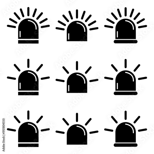Set of Siren fire alarm sign, signal danger symbol, ambulance alert vector illustration .