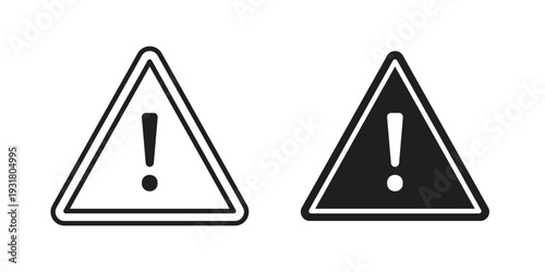 Warning triangle icon set. Linear style. Vector icons