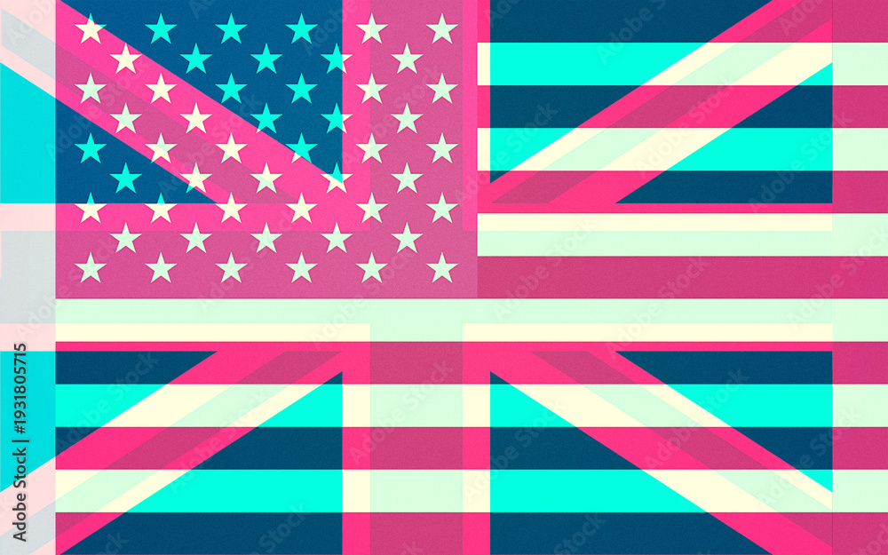 Obraz premium Abstract and Colorful Blended Design Featuring American Flag Stars and British Union Jack Elements, Representing International Connection