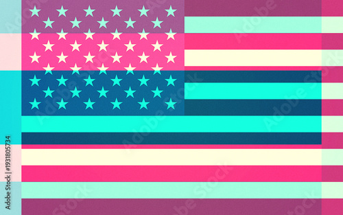 Принти на полотні Abstract Flag Design with Vibrant Star and Stripe Pattern in Pop Art Style Featu