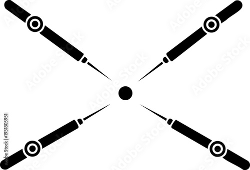 Robotic Surgery Silhouette Minimalist Mechanical Needles Converging on Target Point Precision MedTech Flat Vector Icon