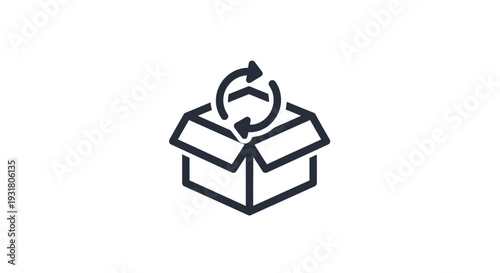 Recycling symbol on an open box.