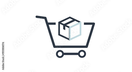 Shopping cart with package delivery icon.