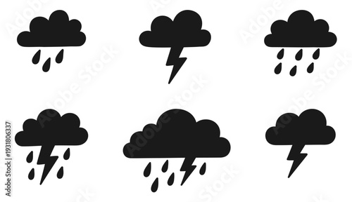 Weather Icons Featuring Clouds and Lightning.