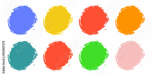 Abstract arrangement of six colorful textured circular brushstrokes