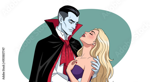 Seductive Vampire and Woman Embrace - Dark Gothic Romance Illustration