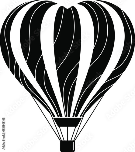 Black and white striped hot air balloon with basket 1