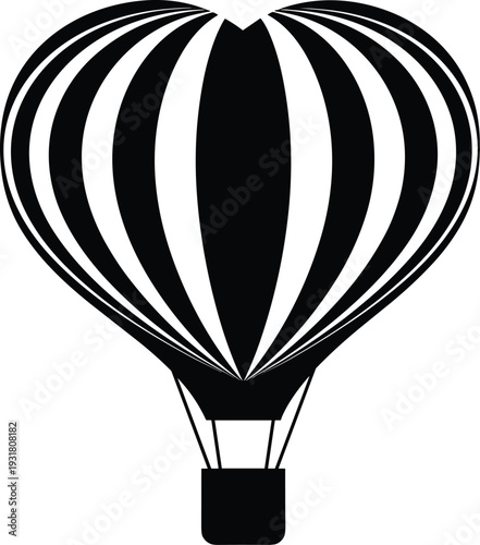 Black and white striped hot air balloon with basket