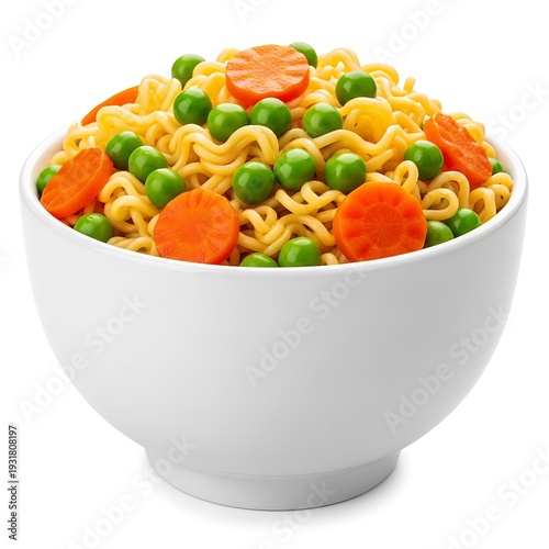 Green Peas Maggie Noodles Instant Served In A Bowl On White Background