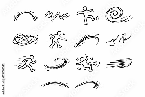 Vector gesture curve imperfect loose icon motion trace irregular line icons
