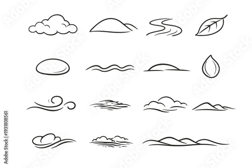 Outline ground line landscape nature curve minimalist natural vector arc breeze icons