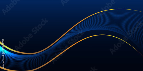 Vector abstract, blue black color background, luxury wave gold line pattern, Illustration modern graphic design for invite, premium, Vip template, business banner or futuristic