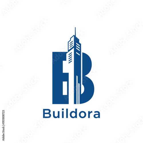 Skyscraper building and letter B monogram logo for real estate Buildora