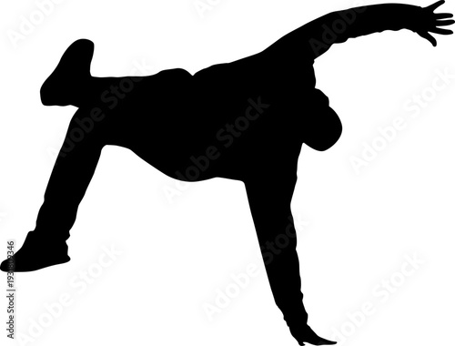 Black silhouette of a breakdancer in dynamic street dance pose isolated on white background. Urban culture concept for hip hop music design, sport wear, or graffiti style art