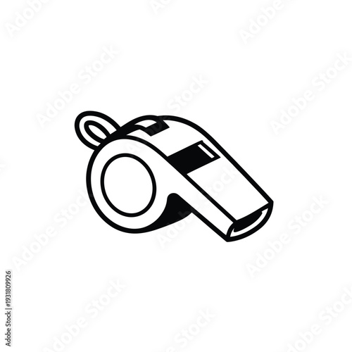 Simple black and white illustration of a sports whistle with a lanyard