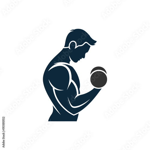 Silhouette of a muscular man lifting a dumbbell for exercise