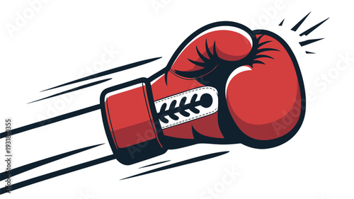 A red boxing glove in motion depicted with dynamic speed lines