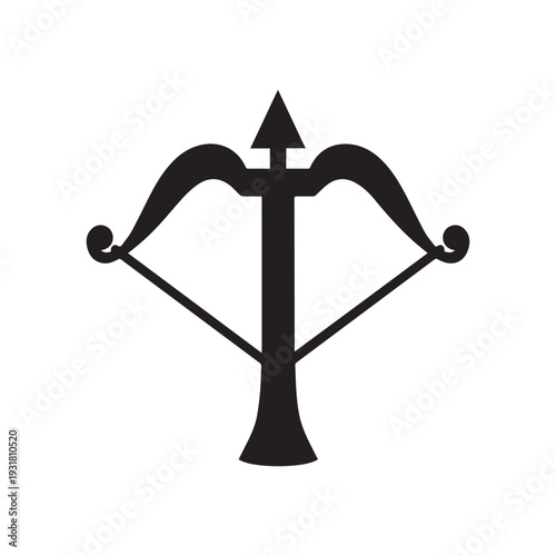 Vector high quality flat style icon illustration of medieval crossbow black silhouette isolated on white background
