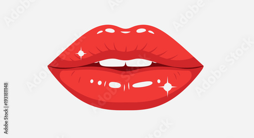 Red Lips Icon – Glossy Kiss Mouth Beauty Vector Illustration