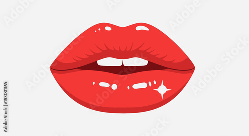 Red Lips Icon – Glossy Kiss Mouth Beauty Vector Illustration