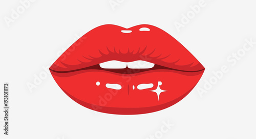 Red Lips Icon – Glossy Kiss Mouth Beauty Vector Illustration
