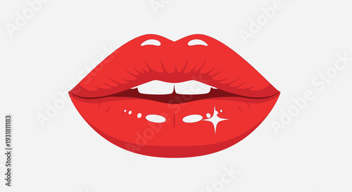 Red Lips Icon – Glossy Kiss Mouth Beauty Vector Illustration