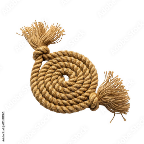 Golden straw coiled into a decorative rope with tied ends.