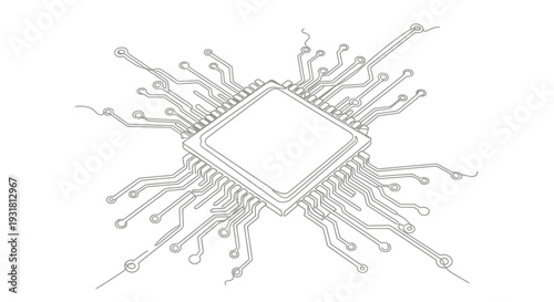Microchip circuit board sketch, modern technology concept, digital innovation