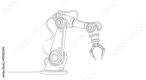 Industrial Robotic Arm Line Art Illustration